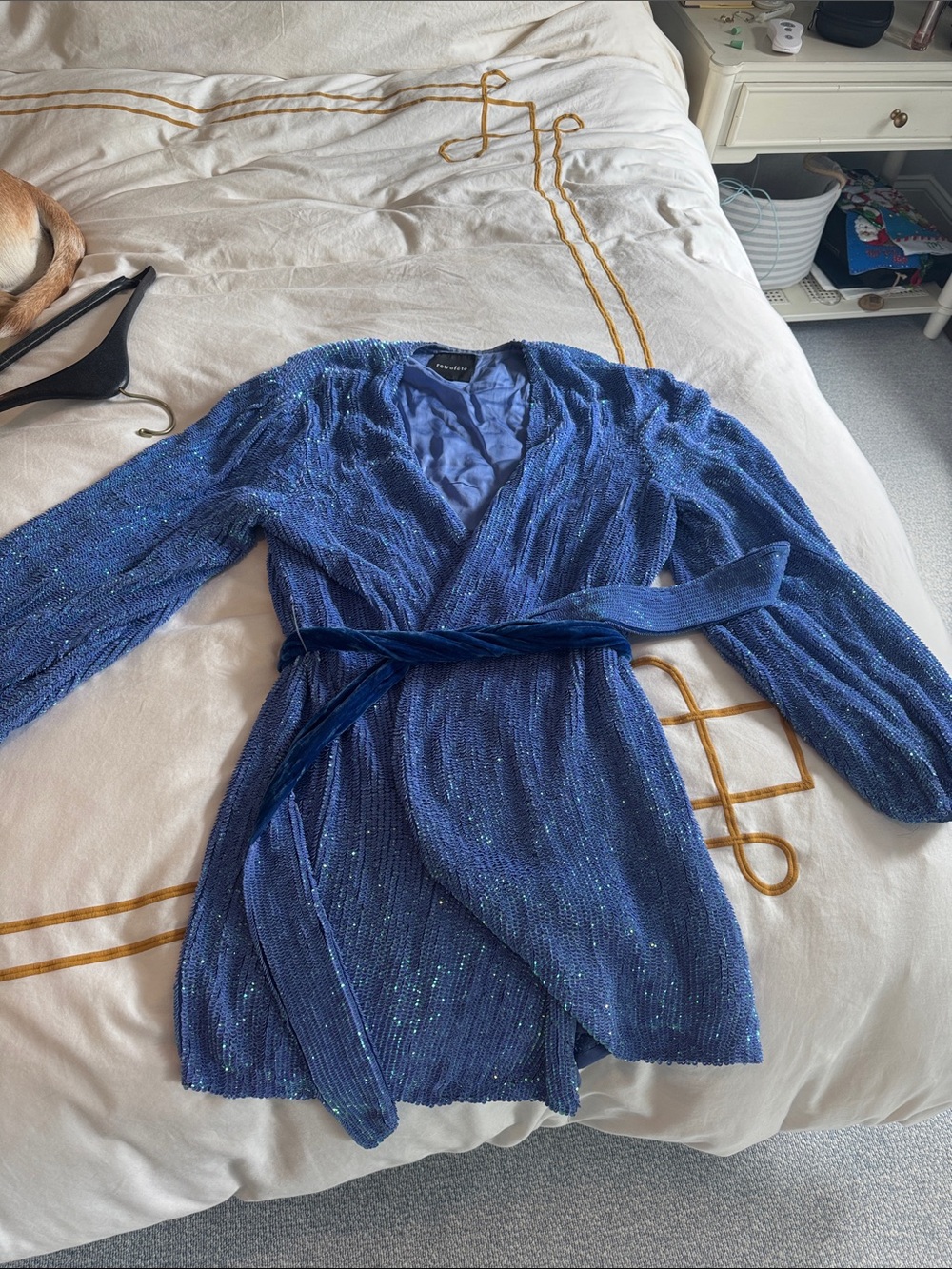 Retrofete Blue Sequin Mini Wrap Dress